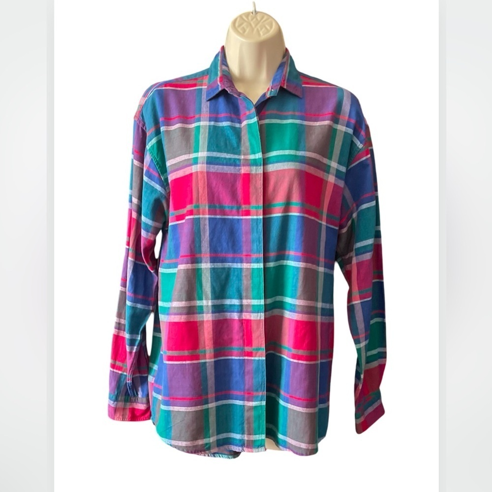 Vintage Woolrich Colorful Plaid Button-Up Shirt Size M Long sleeve 80s